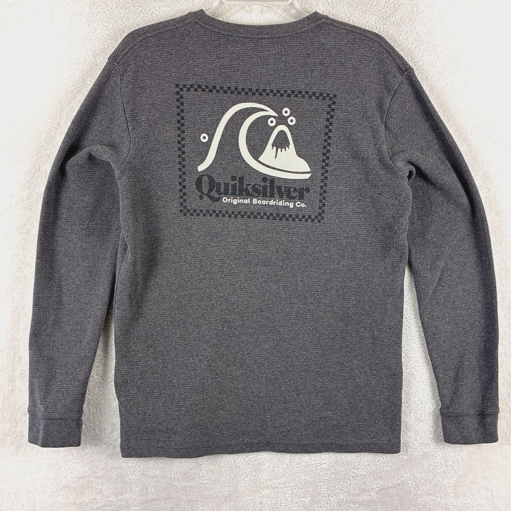 VTG Quiksilver Shirt Mens M Gray Waffle Knit Thermal Preppy Surf Skate Beach Y2K